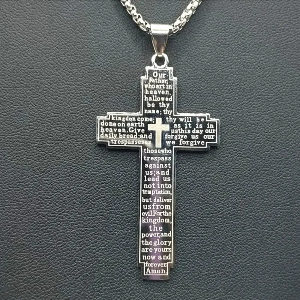 Stainless Cross Necklace Lords Prayer Christian Catholic Faith Fashion Gift NEW!